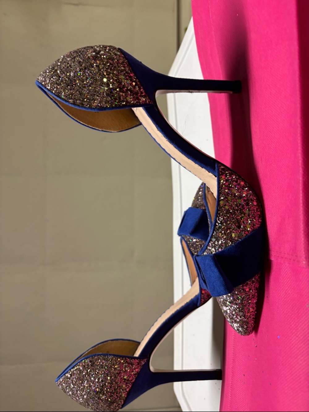 Blue Glitter Bow D'Orsay Heels